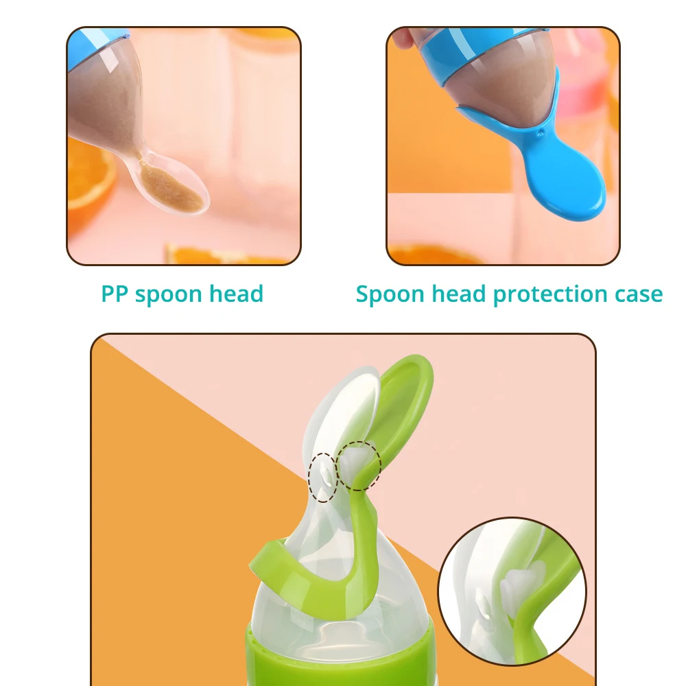 Safe Useful Silicone Baby Bottle With Spoon Food Supplement Rice Cereal Bottles Squeeze Spoon Milk Feeding Bottle Cup - Image 3