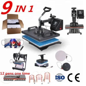 Double Display 9 In 1 Combo Heat Press Machine Sublimation Heat Press Heat Transfer Machine Cap T-shirt Phone Case Mug Plate Pen