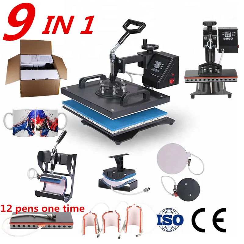 Double Display 9 In 1 Combo Heat Press Machine Sublimation Heat Press Heat Transfer Machine Cap T-shirt Phone Case Mug Plate Pen - Image 6