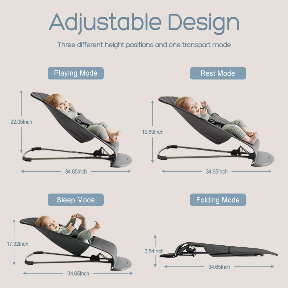 AnGku Baby Rocking Chair Foldable Baby Swing Chair for 0-12 Months Three-speed Height Adjustment Baby Bouncer with Toys - Image 4