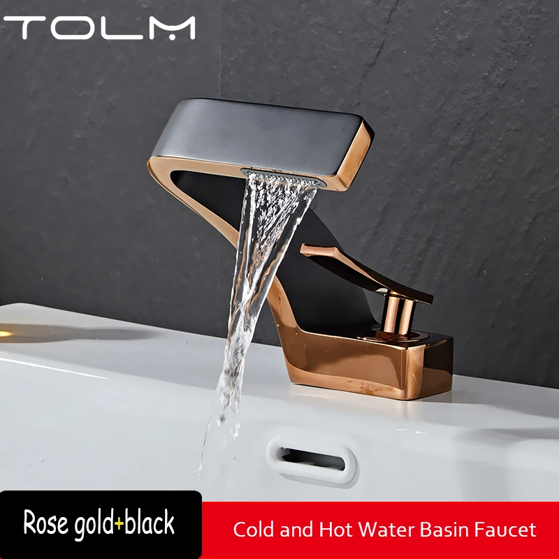 Luxury Modern TOLM Brass Black Gold Basin Faucet Bathroom Sink Faucets Hot Cold Water Mixer Crane Deck Mounted Single Handle Hole Bath Kitchen - Image 10