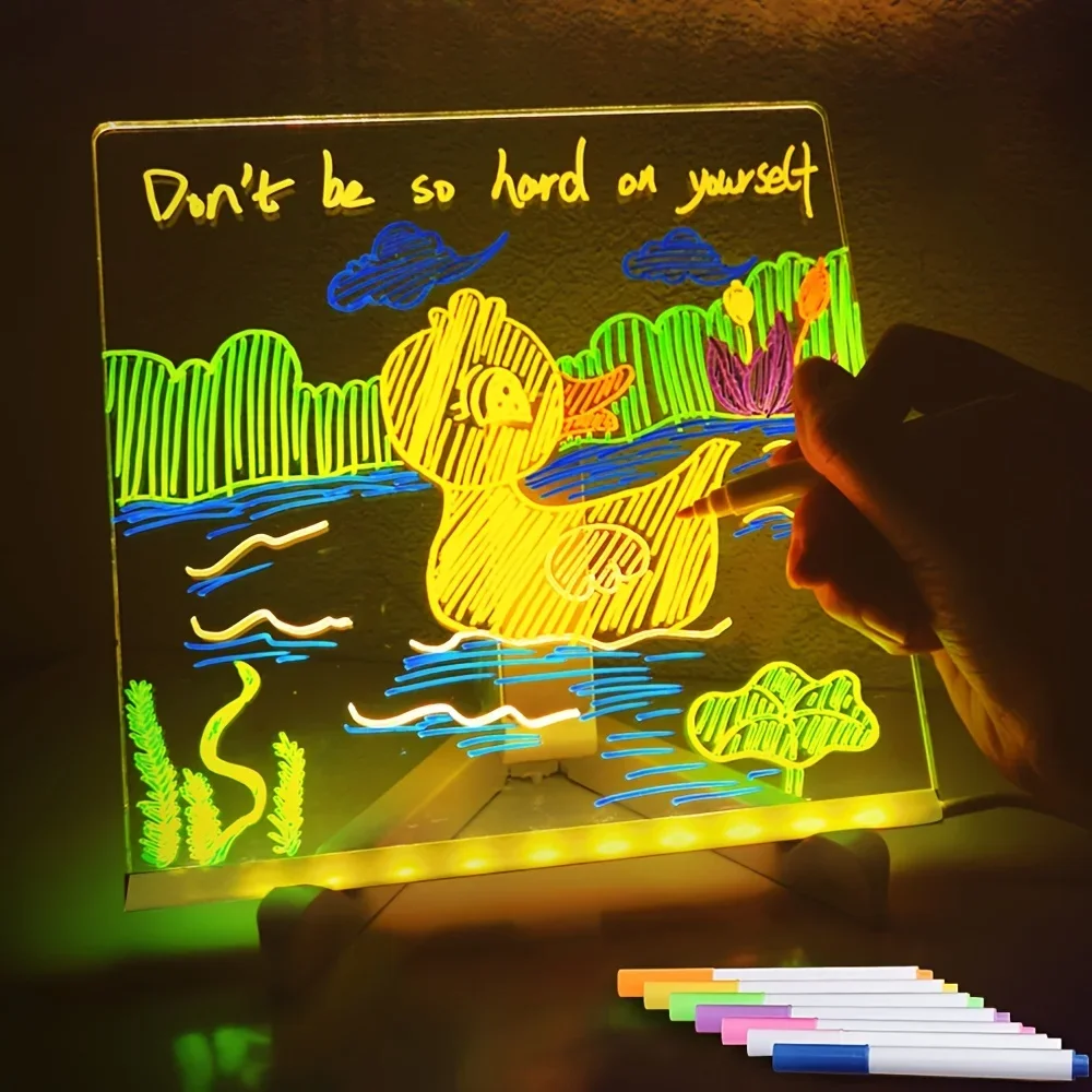 LED Note Board Rechargeable RGB Night Light 7 Pens DIY Acrylic Message Board Erasable Painting Drawing Board Kids Birthday Gifts - Image 5