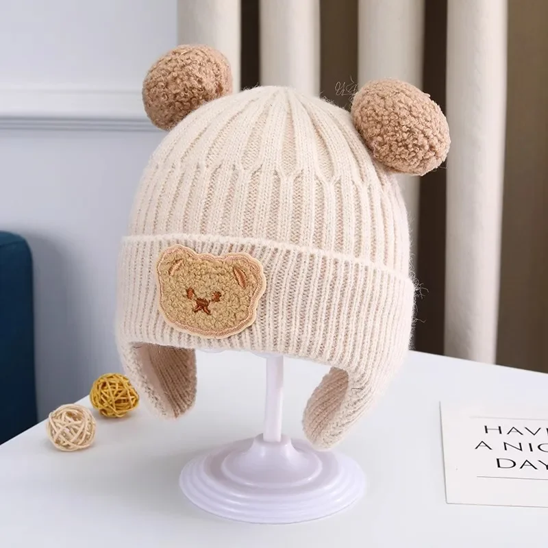 Baby wool hat cute bear ear protection hat children winter thickened warm knitted Korean version of the baby hat - Image 3