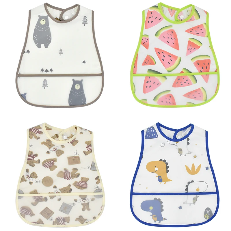 2026 New Cartoon Pattern EVA Waterproof Pocket Lunch Feeding Bibs Adjustable Baby Bibs Cute Children Baby Apron Kids Burp Cloths