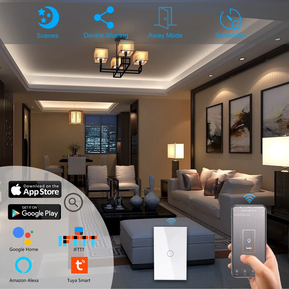 Tuya WiFi US Smart Light Switch Wall Touch Switch Neutral wire/No Neutral wire Required 120 Type Work with Alexa, Google Home - Image 3