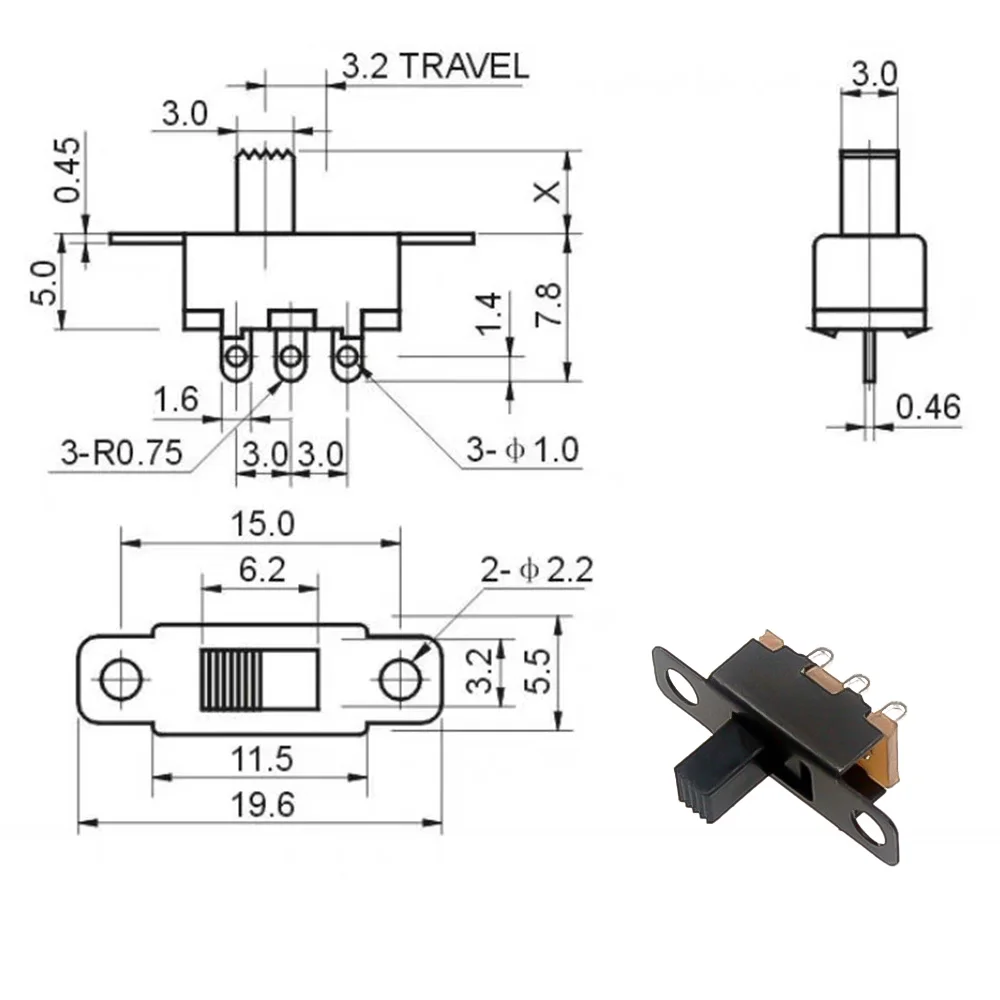 20PCS/Lot 50V 0.3A SS12F15 Mini Size Black SPDT Slide Switch for DIY Power Electronic Projects G6 1P2T Toggle Switch Handle 6mm - Image 6