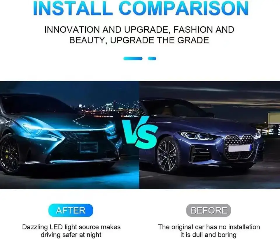 1pc Dynamic meteor Led Car Hood Lights Strip Universal Engine Hood Guide Decorative Light Bar Auto Headlights Car Running Light - Image 5