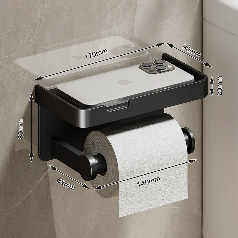Black Gold Toilet Paper Holder Bathroom Wall Mount Multifunction WC Paper Phone Holder Shelf Towel Roll Shelf Accessories - Image 8