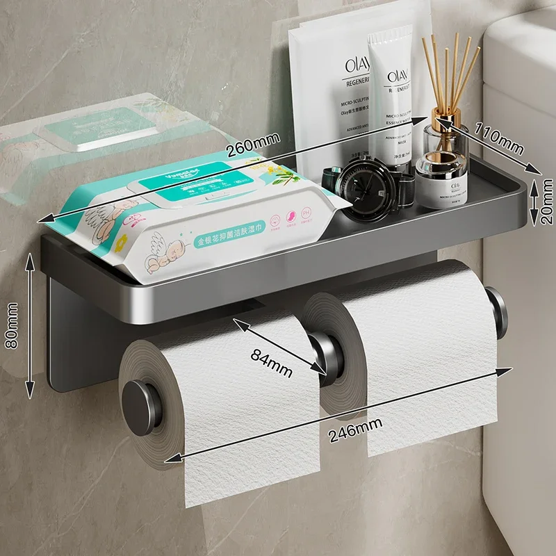 Black Gold Toilet Paper Holder Bathroom Wall Mount Multifunction WC Paper Phone Holder Shelf Towel Roll Shelf Accessories - Image 9