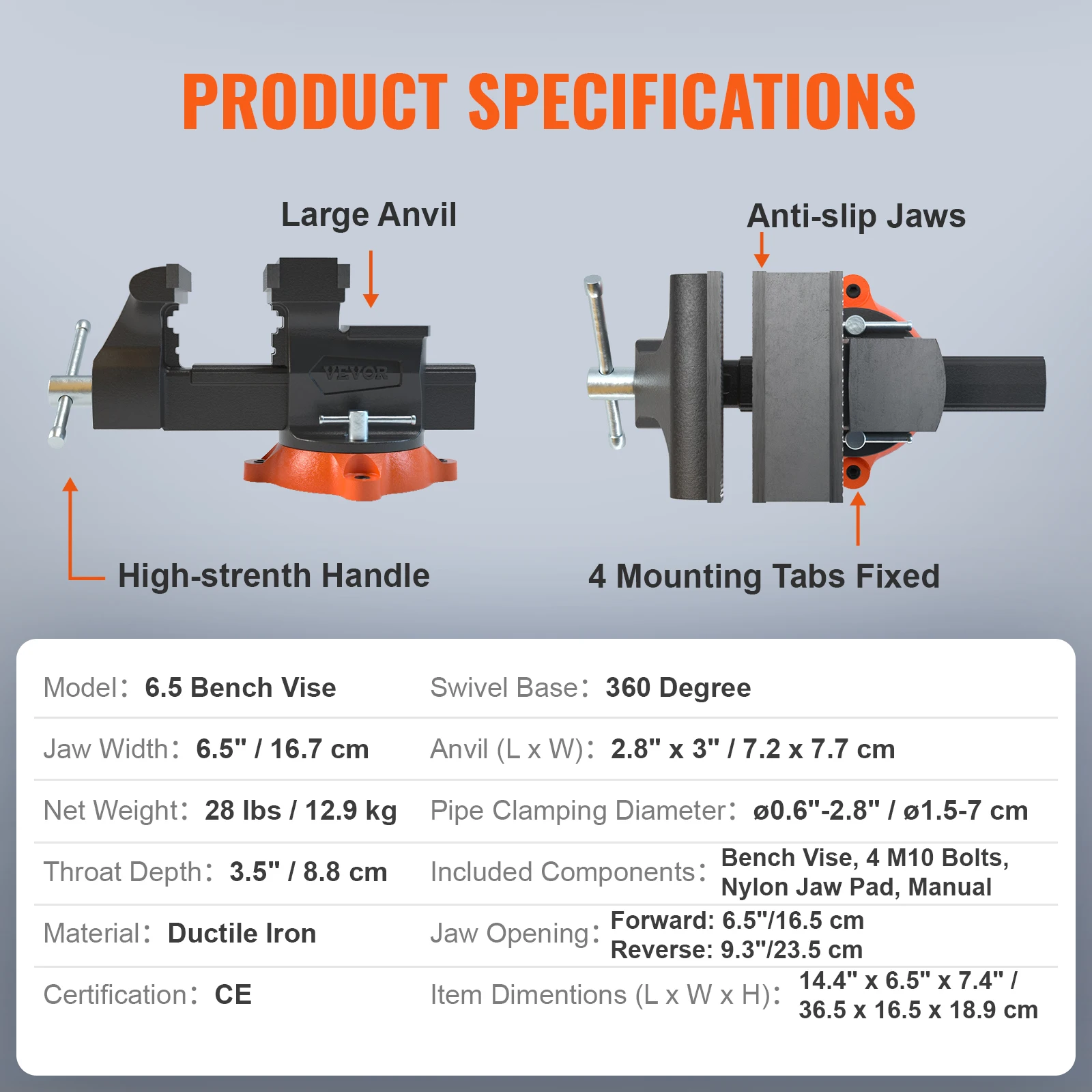 SucceBuy Bench Vise 4.5" Multipurpose with Swivel Base Anvil Heavy Duty Cast Iron for Drilling, Conduit Cutting, Sanding - Image 7