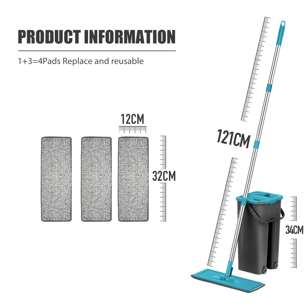 Hand Free Flat Floor Mop And Bucket Set For Professional Home Floor Cleaning System With Washable Microfiber Pads For Hardwood - Image 12