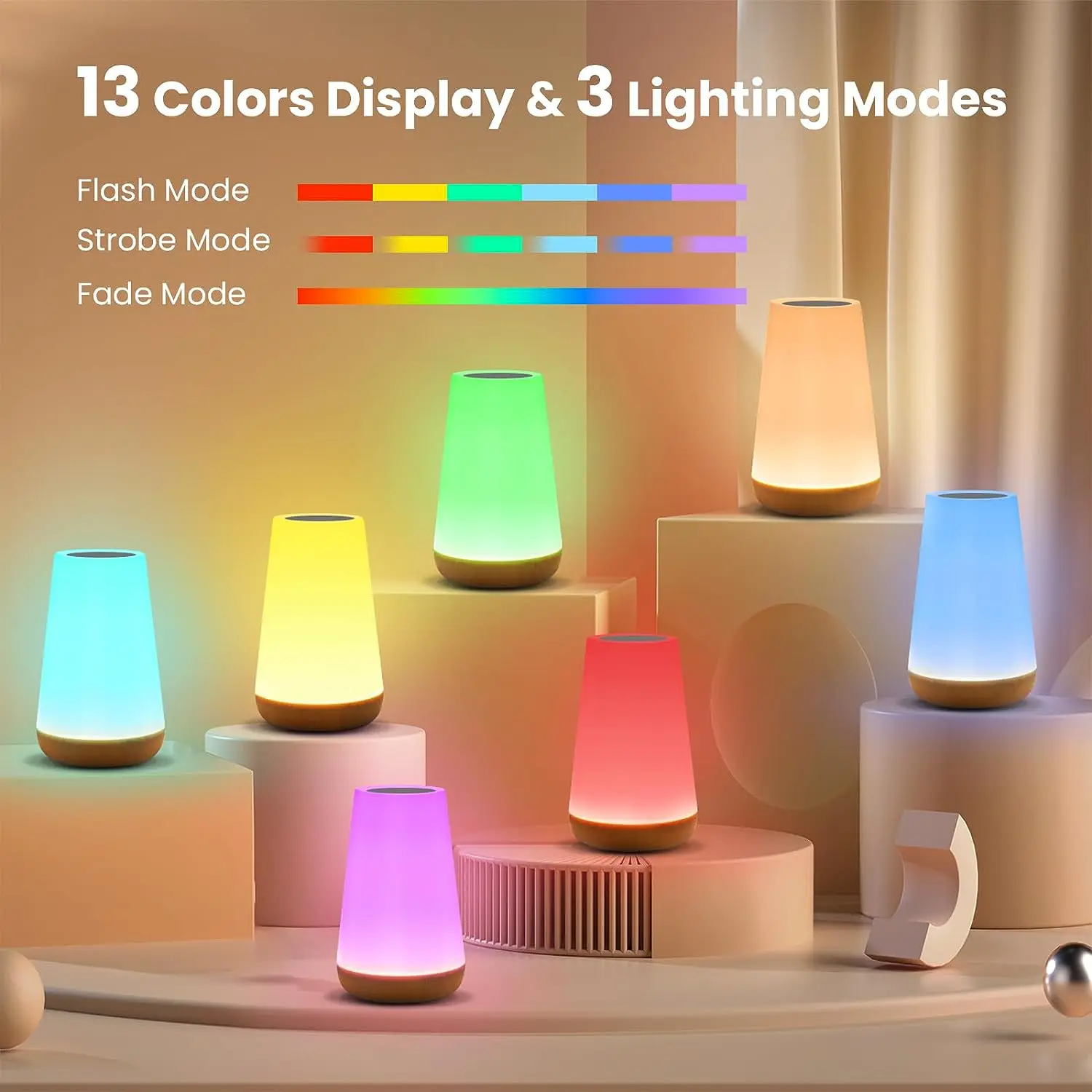 13 Color Changing Night Light RGB Remote Control Touch Dimmable Lamp Portable Table Bedside Lamps USB Rechargeable Night Lamp - Image 4