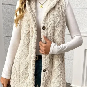 VigoCasey 2026 Casual Sleeveless Thick Vest Coat Woman Solid Hooded Warm Plush Waistcoat Lady Autumn Winter Apricot Vest Jacket