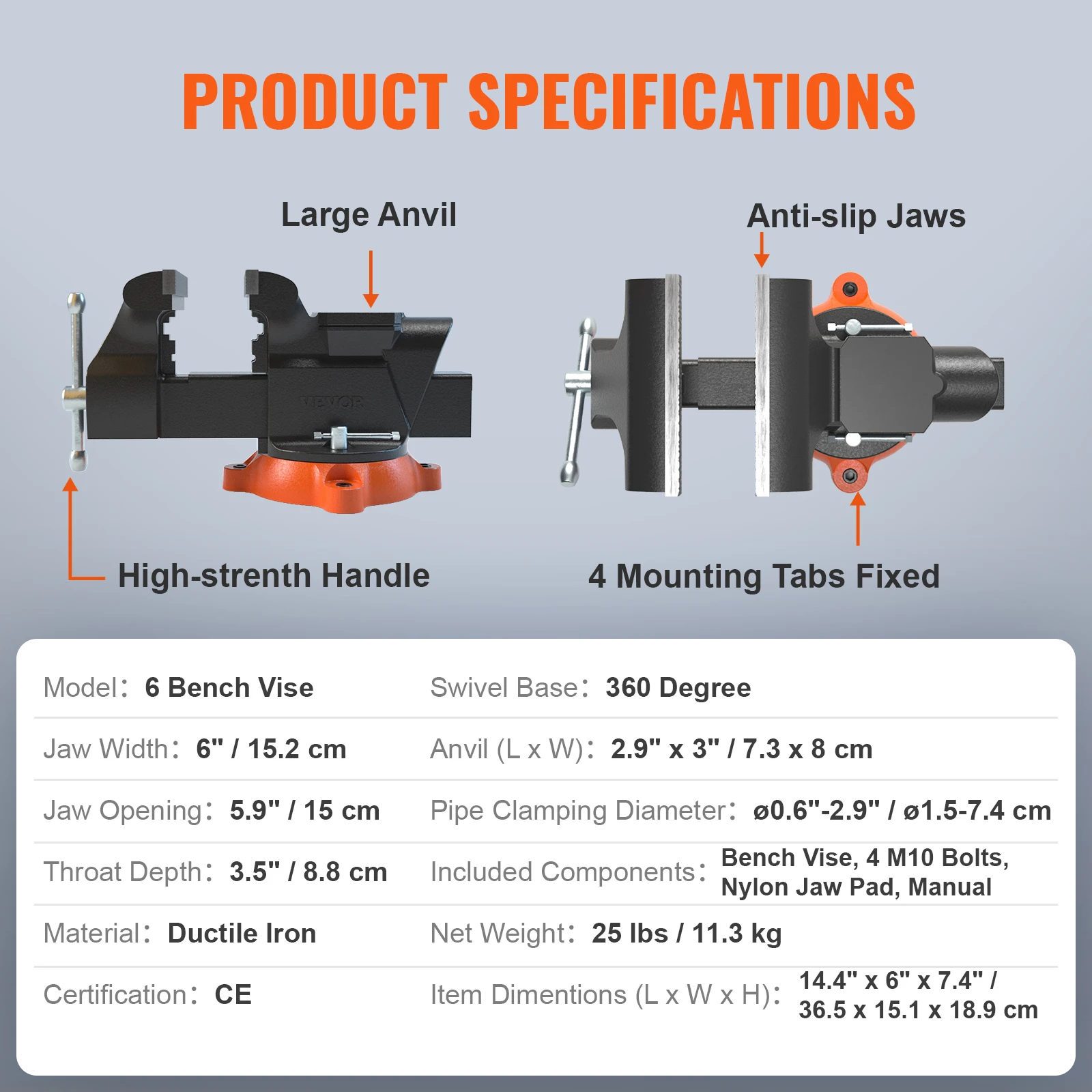 SucceBuy Bench Vise 4.5" Multipurpose with Swivel Base Anvil Heavy Duty Cast Iron for Drilling, Conduit Cutting, Sanding - Image 8