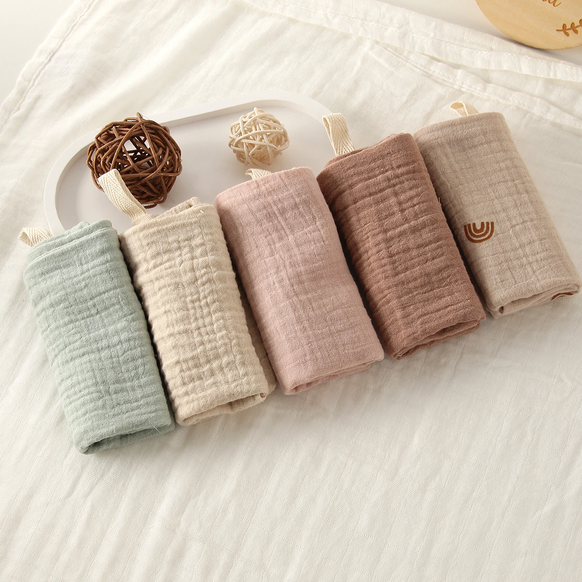 5Pcs Baby Cotton Washcloth Newborn Burp Cloth Square Towels 6-Layer Pure Cotton Soft Absorbent Gauze Cotton Baby Towels - Image 2