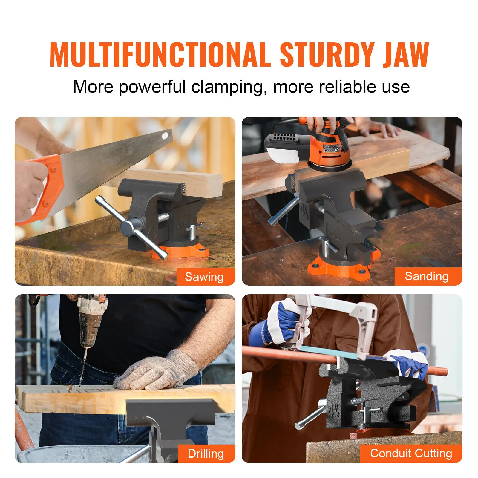 SucceBuy Bench Vise 4.5" Multipurpose with Swivel Base Anvil Heavy Duty Cast Iron for Drilling, Conduit Cutting, Sanding - Image 2