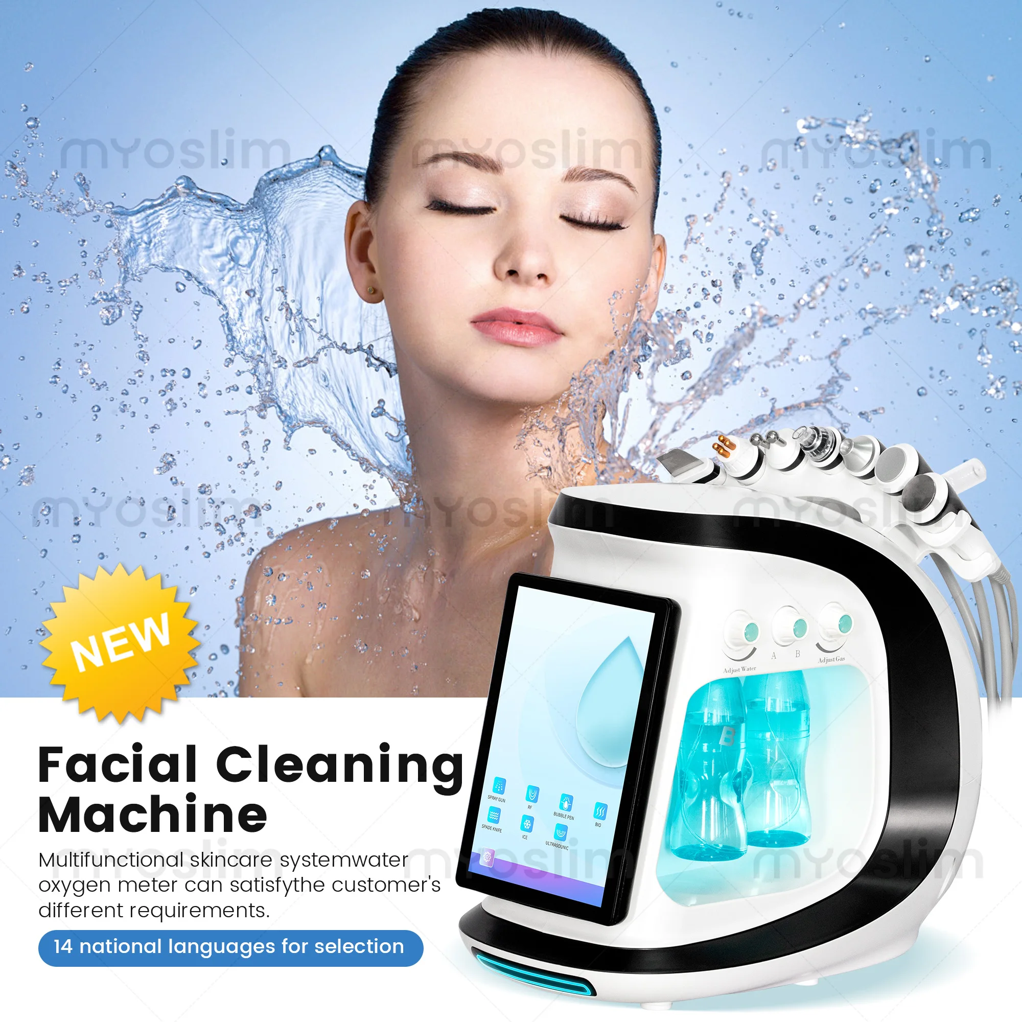 New 7 In 1 Smart Ice Blue Hydra oxyge Dermabrasion Facial Mahcine Skin Cleaning Skin Analyzer Dermabrasion Facial Aquafacial