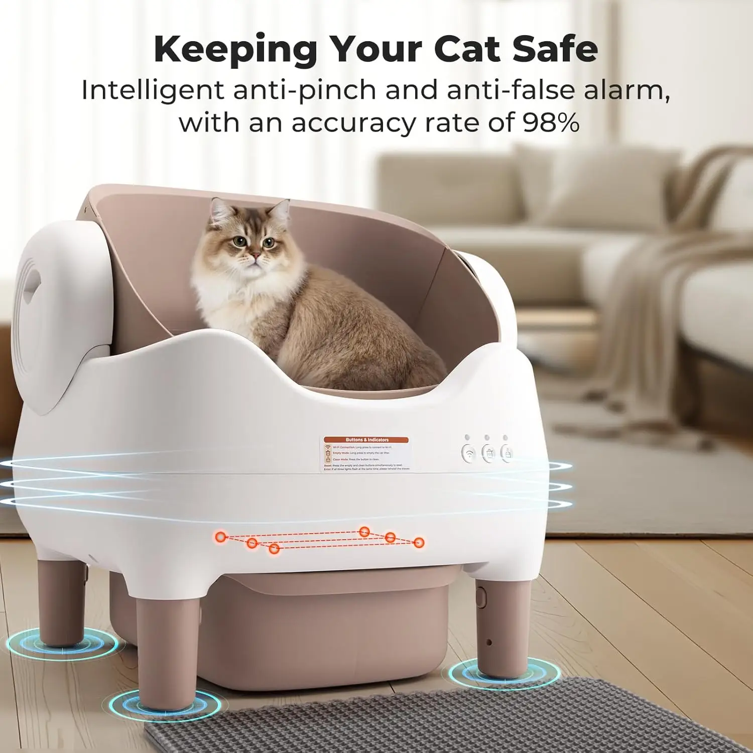 VOFORD Automatic Cat Litter Box Extra Large Self Cleaning Litter Box with APP Control with Free Trimmer for Multi-Cat Compatible - Image 2