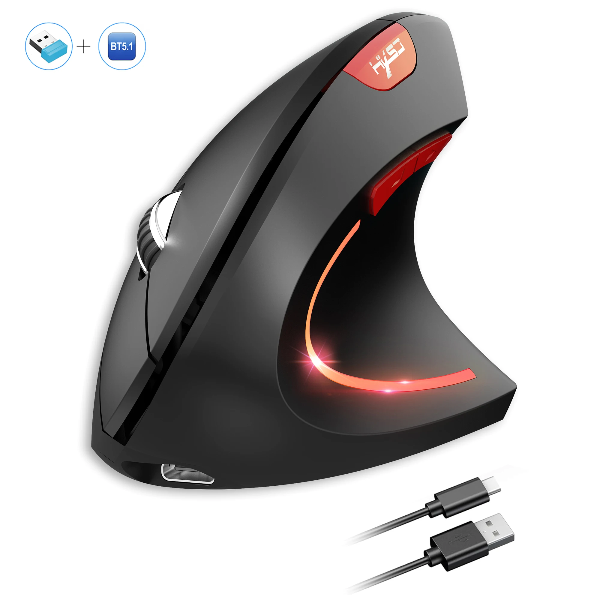 2025 New arrival HXSJ dual mode vertical mouse ergonomic ABS 600mAh rechargeable 2400DPI Type-c interface wireless mouse for pc - Image 8