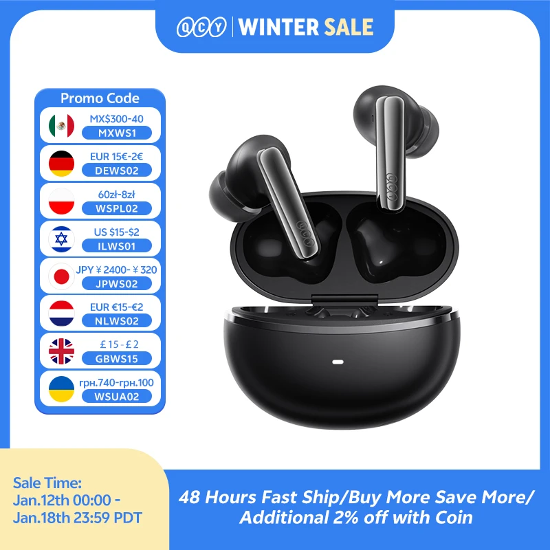 QCY MeloBuds N70 Adaptive ANC Wireless Earbuds Bluetooth 6.0 LDAC Hi-Res Audio 6 Mics Wireless Charging Earphones 50Hrs IPX5