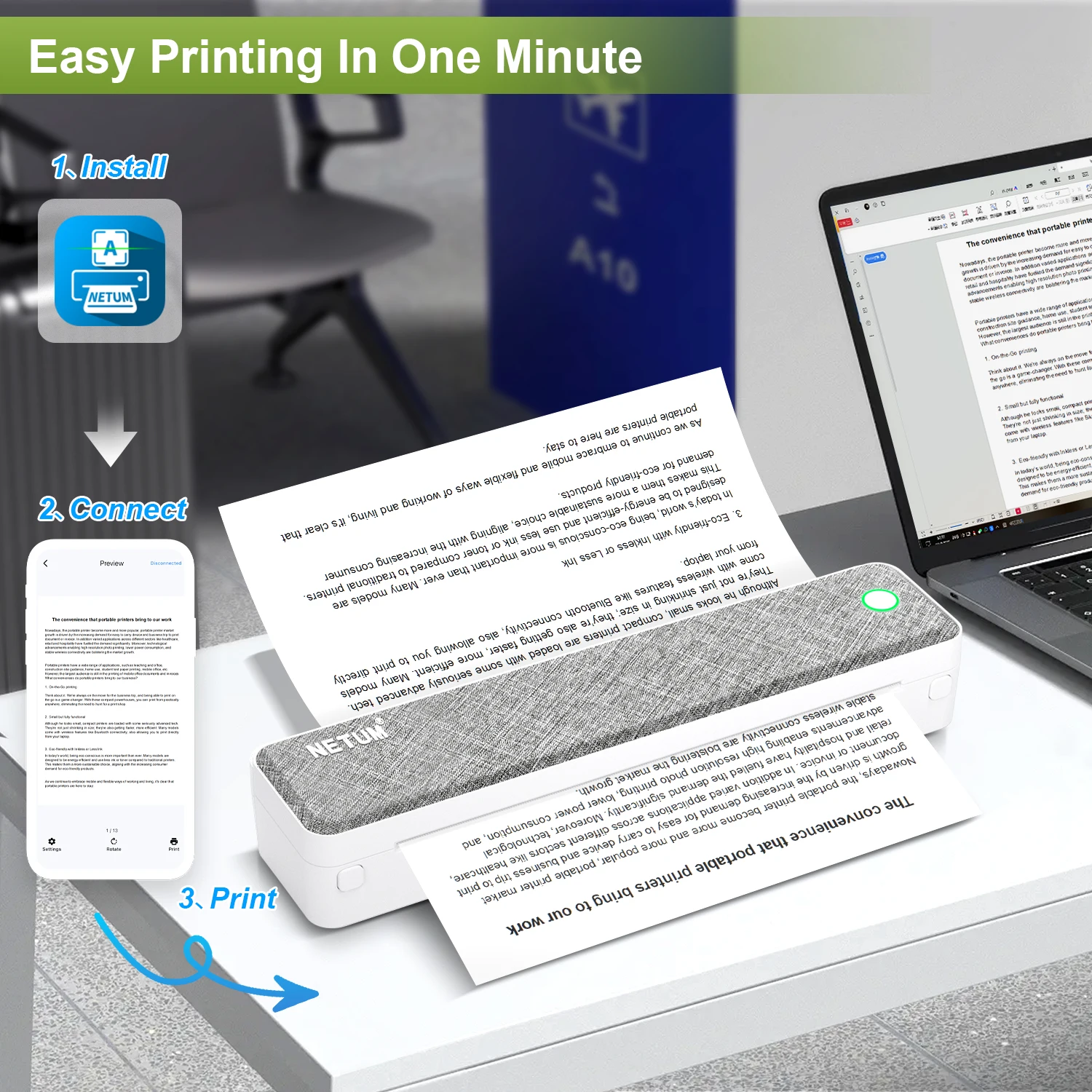 A4 Bluetooth Business Travel Print Anywhere Inkless 203DPI Portable Rechargeable Thermal Printer LT-P10 - Image 5