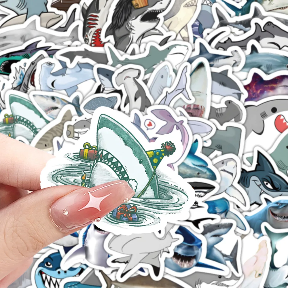 10/60PCS Shark Cartoon Stickers Ferocious Marine Animals Decals Blue Graffiti Decoration Luggage Laptop Phone Guitar Sticker Toy - Image 3