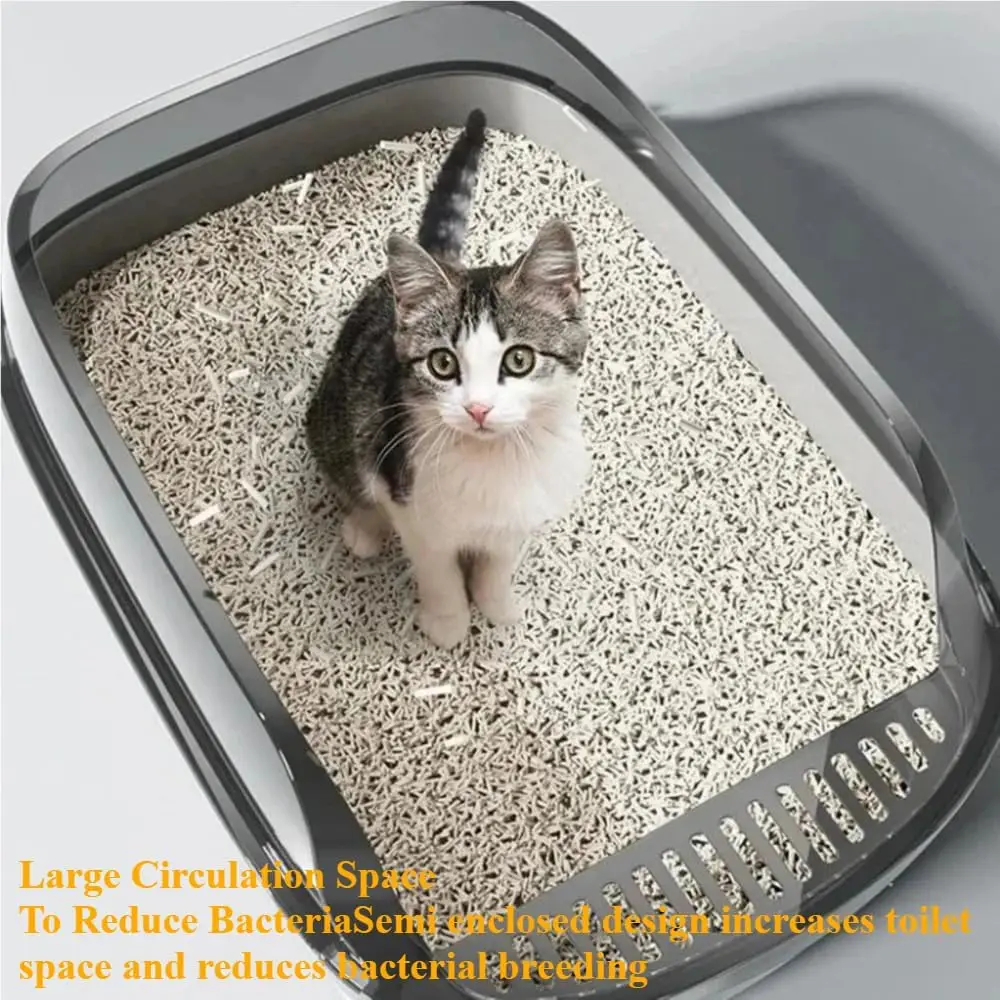 Semi-Enclosed Cat Litter Box Splashproof Kitten Toilet Tray Pet Cleaning Basin with High Sides for Indoor Use - Image 6
