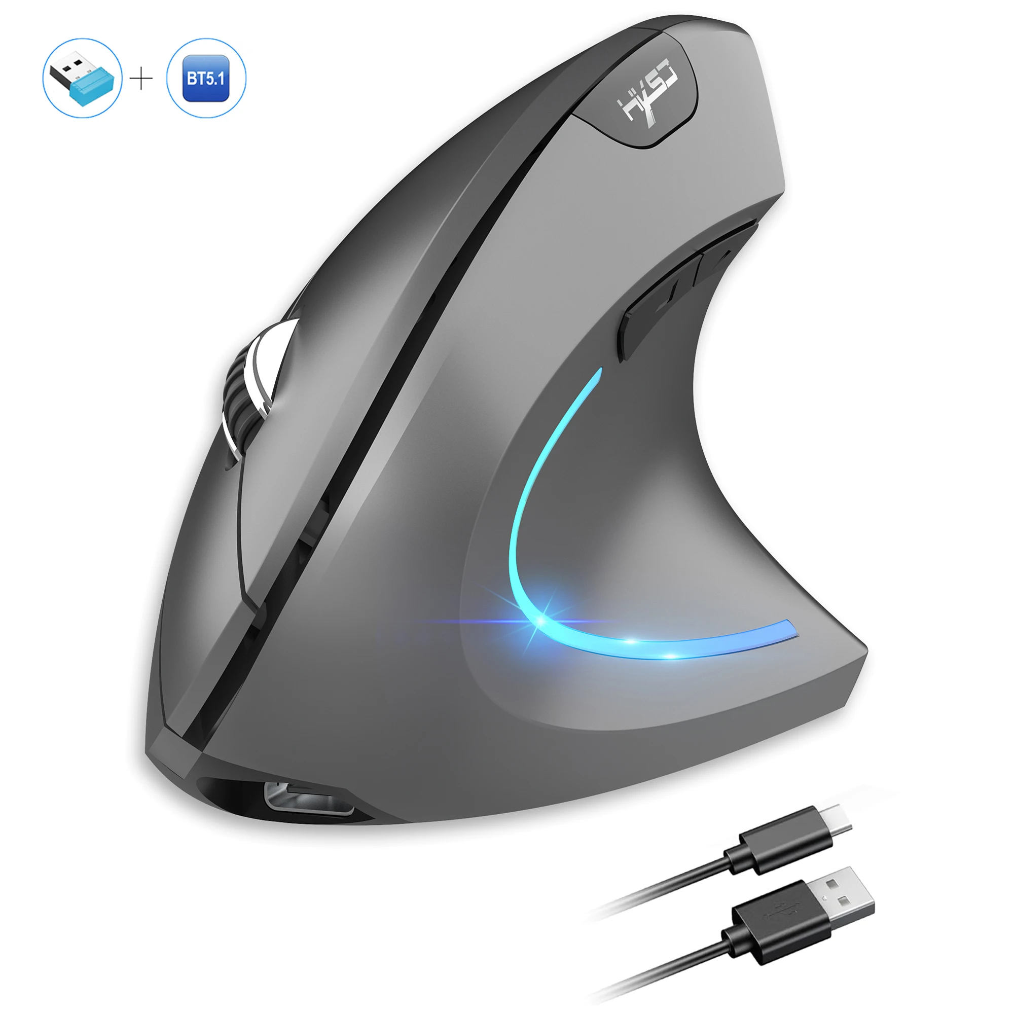 2025 New arrival HXSJ dual mode vertical mouse ergonomic ABS 600mAh rechargeable 2400DPI Type-c interface wireless mouse for pc - Image 7