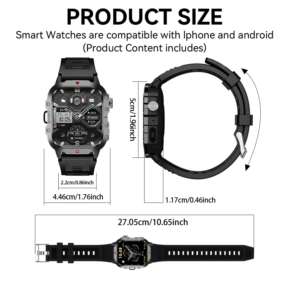 KESHUYOU Outdoor Sports Smart Watch 2.01 inch HD Screen LED Flashlight Bluetooth Talking Smart Watch for Men Women Holiday Gifts - Image 6
