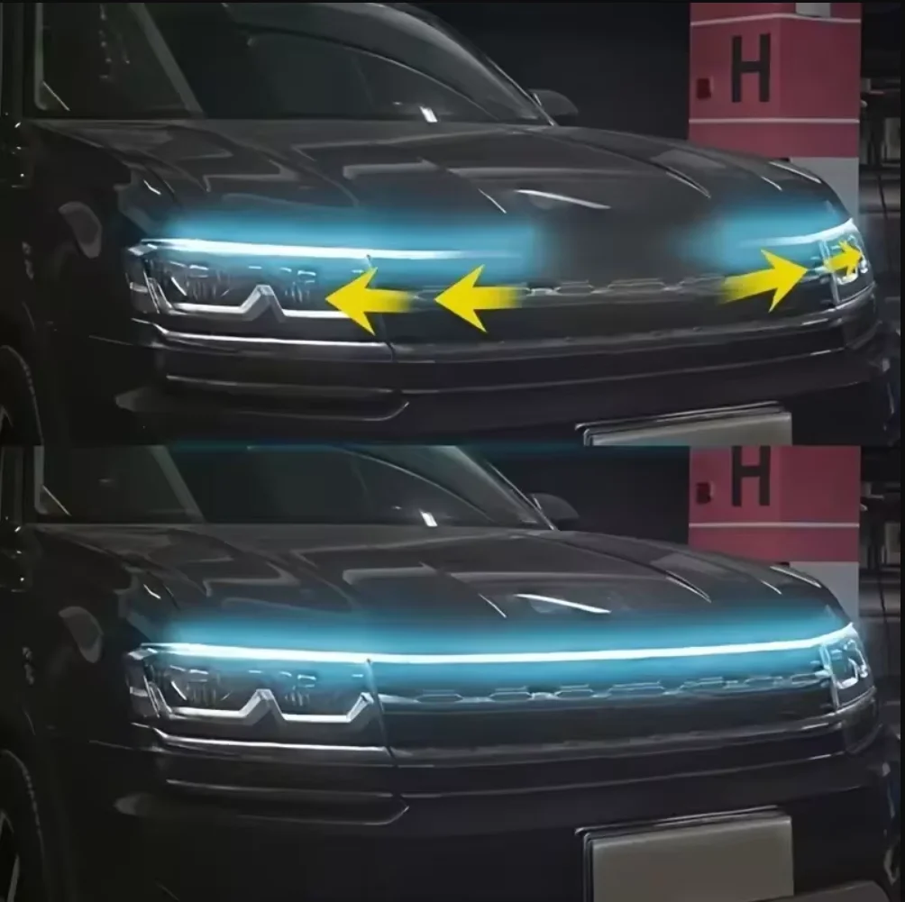 1pc Dynamic meteor Led Car Hood Lights Strip Universal Engine Hood Guide Decorative Light Bar Auto Headlights Car Running Light - Image 2