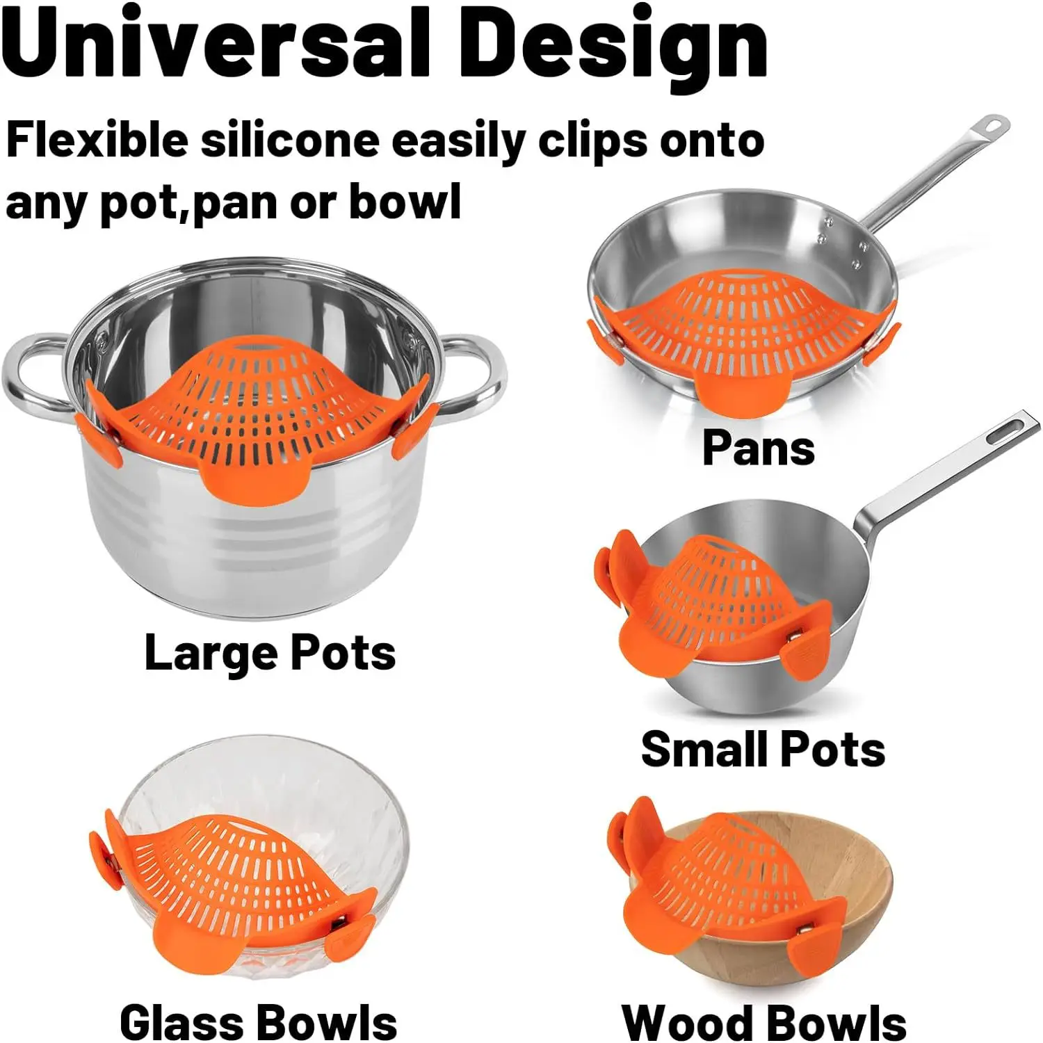 Heat-Resistant Silicone Clip-On Strainer Collapsible Drain Colander for Pots Pans Pasta Veggies Fruits Kitchen Tool - Image 4
