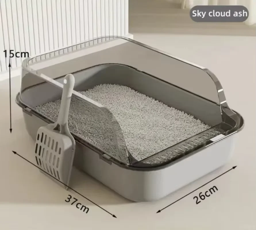 Semi-Enclosed Cat Litter Box Splashproof Kitten Toilet Tray Pet Cleaning Basin with High Sides for Indoor Use - Image 7