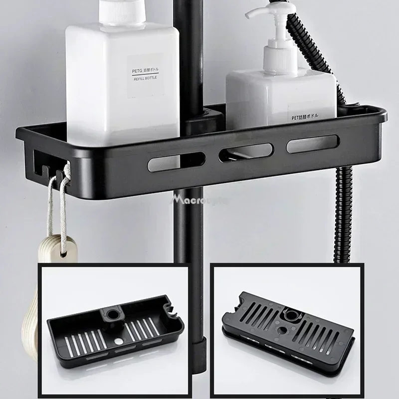 Bathroom Shower Storage Rack Organizer No Drilling Lifting Rod Shower Head Holder Shower Gel Shampoo Tray Holder Pole Shelves - Image 4