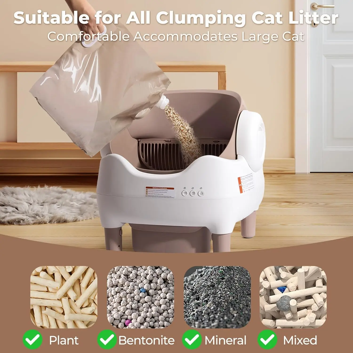 VOFORD Automatic Cat Litter Box Extra Large Self Cleaning Litter Box with APP Control with Free Trimmer for Multi-Cat Compatible - Image 6