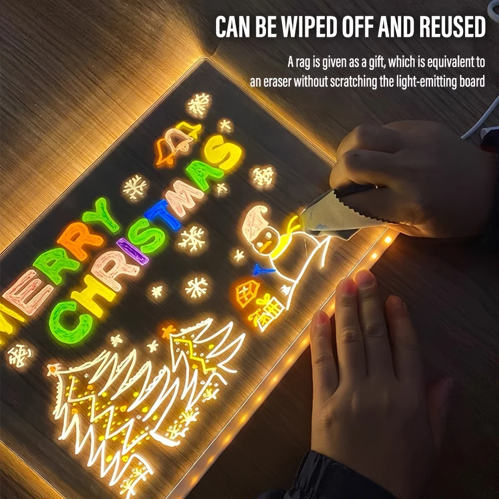 LED Note Board Rechargeable RGB Night Light 7 Pens DIY Acrylic Message Board Erasable Painting Drawing Board Kids Birthday Gifts - Image 4