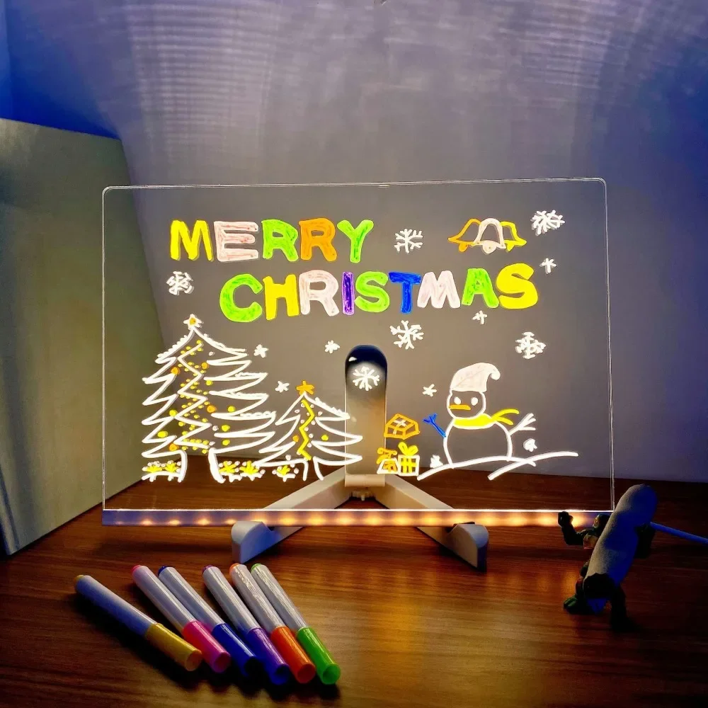 LED Note Board Rechargeable RGB Night Light 7 Pens DIY Acrylic Message Board Erasable Painting Drawing Board Kids Birthday Gifts - Image 2