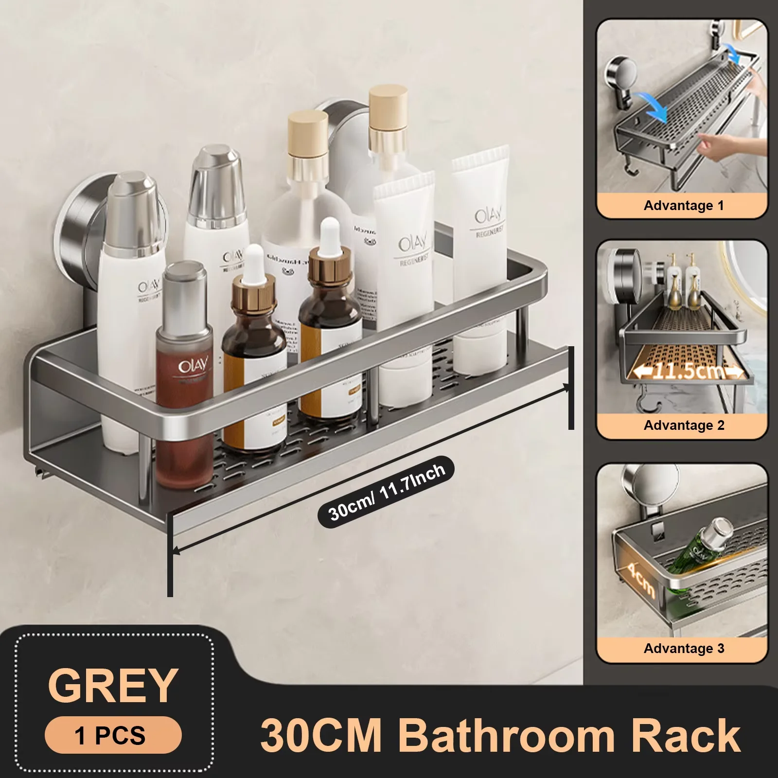 Space Aluminum Suction Cup Bathroom Rack No-punch Wall Mount Shower Storage Shelf Large Capacity Strong Load-bearing - Image 7