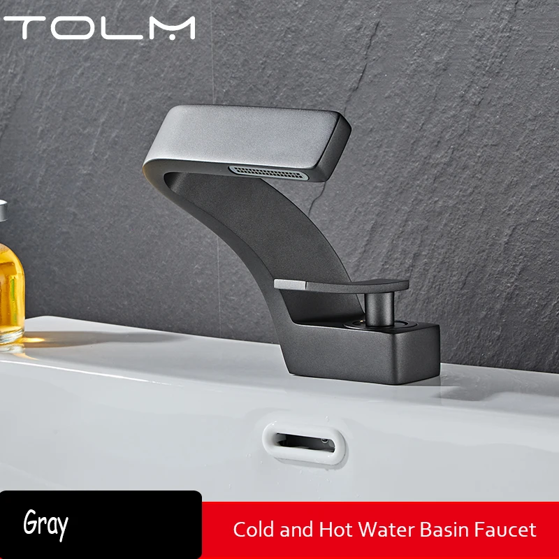 Luxury Modern TOLM Brass Black Gold Basin Faucet Bathroom Sink Faucets Hot Cold Water Mixer Crane Deck Mounted Single Handle Hole Bath Kitchen - Image 11