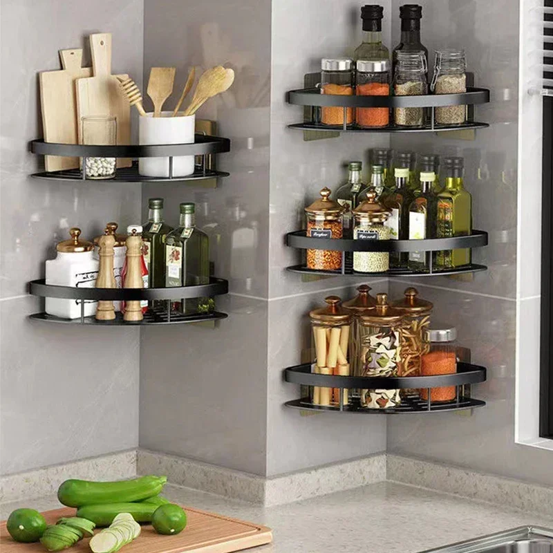 Bathroom Nail-free Shelf Shower Corner Shelf Aluminum Shampoo Shelf Shower Supply Storage Bathroom Accessories Bathroom Shelves - Image 3