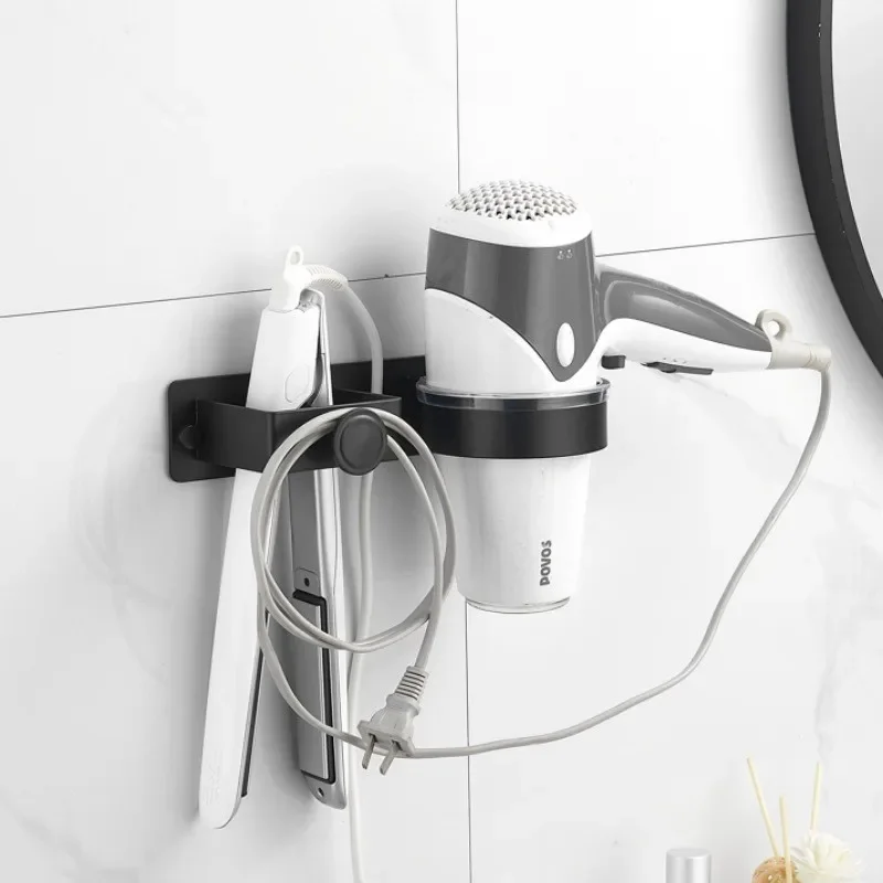 Hair Dryer Holder Wall Mounted Bathroom Hair Straightener Storage Holder Hair Tool Organizer Adhesive Toilet Blower Holder - Image 2