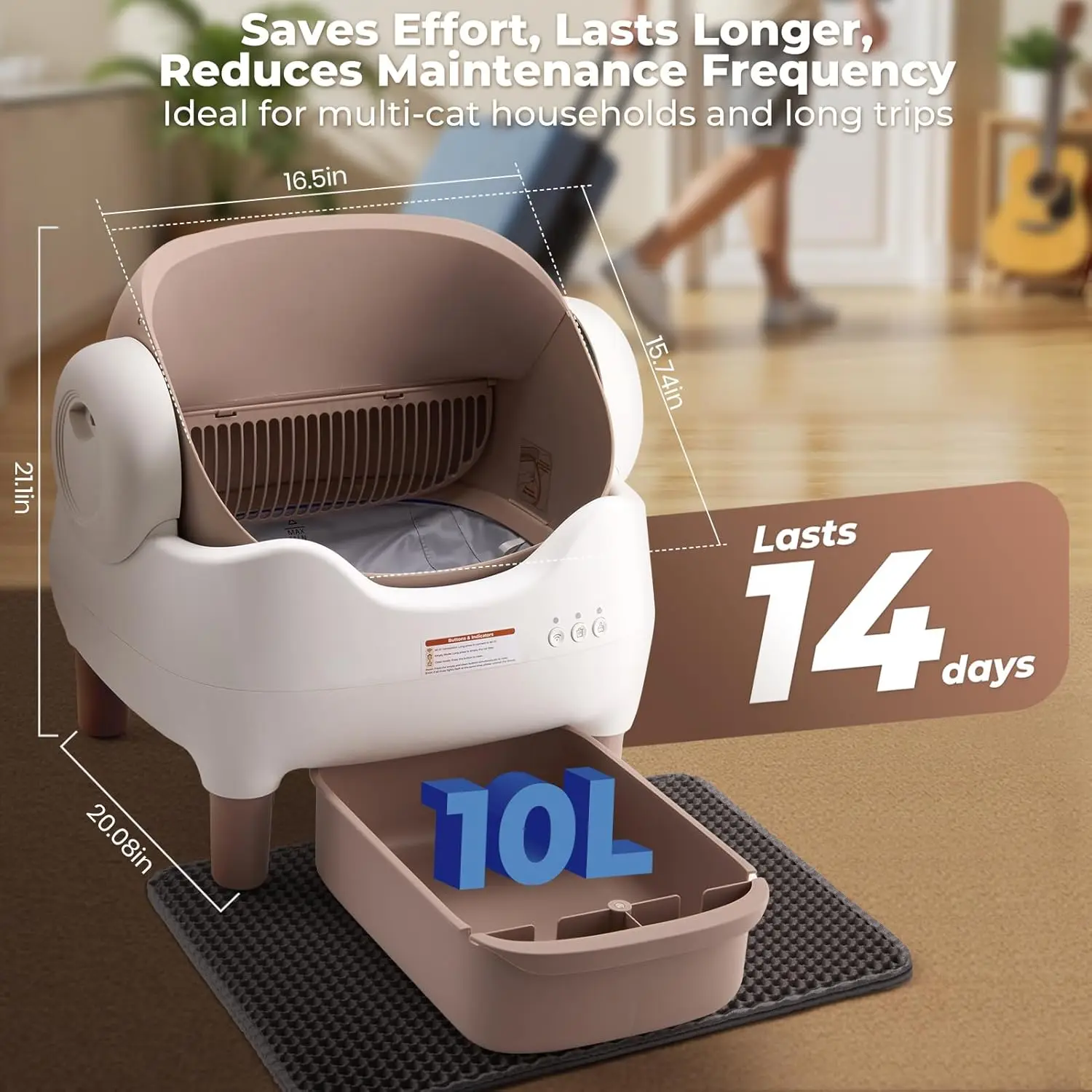 VOFORD Automatic Cat Litter Box Extra Large Self Cleaning Litter Box with APP Control with Free Trimmer for Multi-Cat Compatible - Image 4