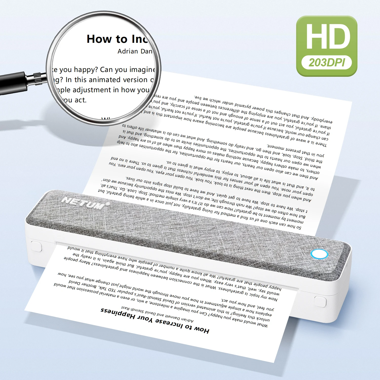 A4 Bluetooth Business Travel Print Anywhere Inkless 203DPI Portable Rechargeable Thermal Printer LT-P10