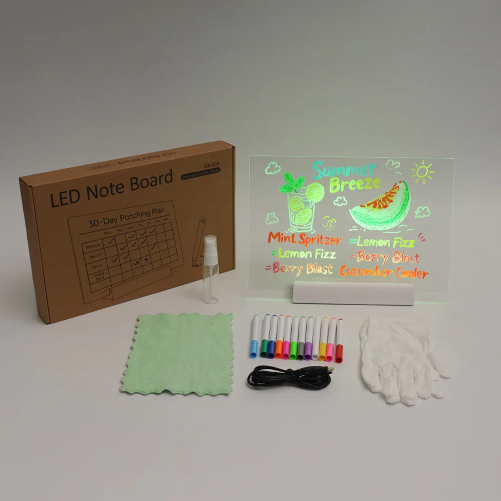 LED Note Board Rechargeable RGB Night Light 7 Pens DIY Acrylic Message Board Erasable Painting Drawing Board Kids Birthday Gifts - Image 9