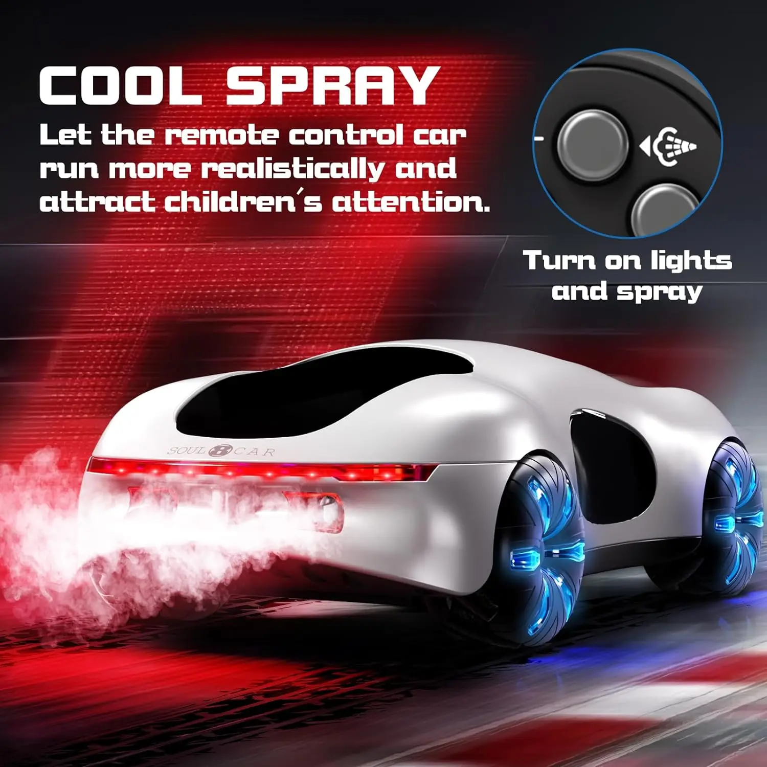 NEW cool sports car dual spray with sound and cool lights four-wheel drive science fiction concept car children's remote control - Image 2
