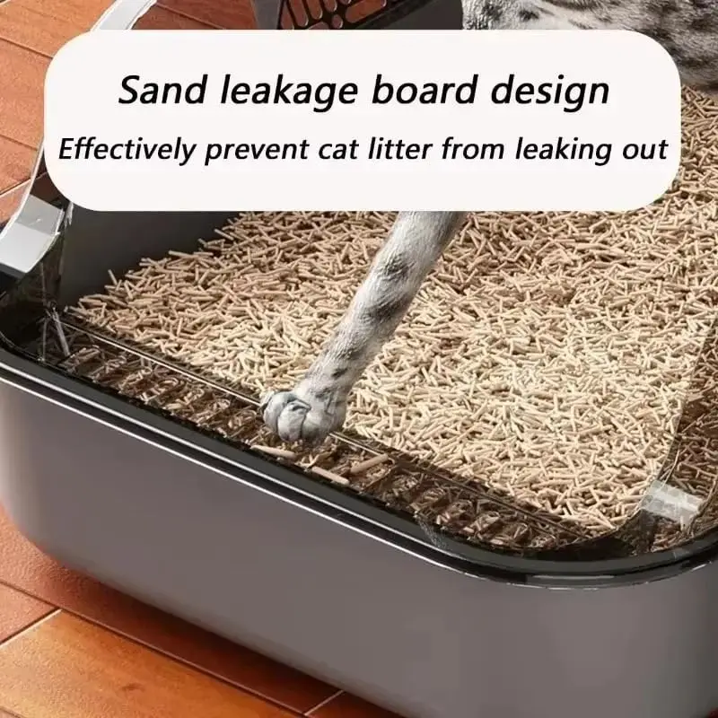 Semi-Enclosed Cat Litter Box Splashproof Kitten Toilet Tray Pet Cleaning Basin with High Sides for Indoor Use - Image 3