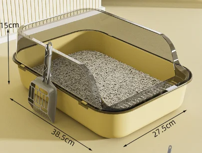 Semi-Enclosed Cat Litter Box Splashproof Kitten Toilet Tray Pet Cleaning Basin with High Sides for Indoor Use - Image 9