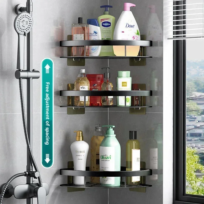 Bathroom Nail-free Shelf Shower Corner Shelf Aluminum Shampoo Shelf Shower Supply Storage Bathroom Accessories Bathroom Shelves - Image 2