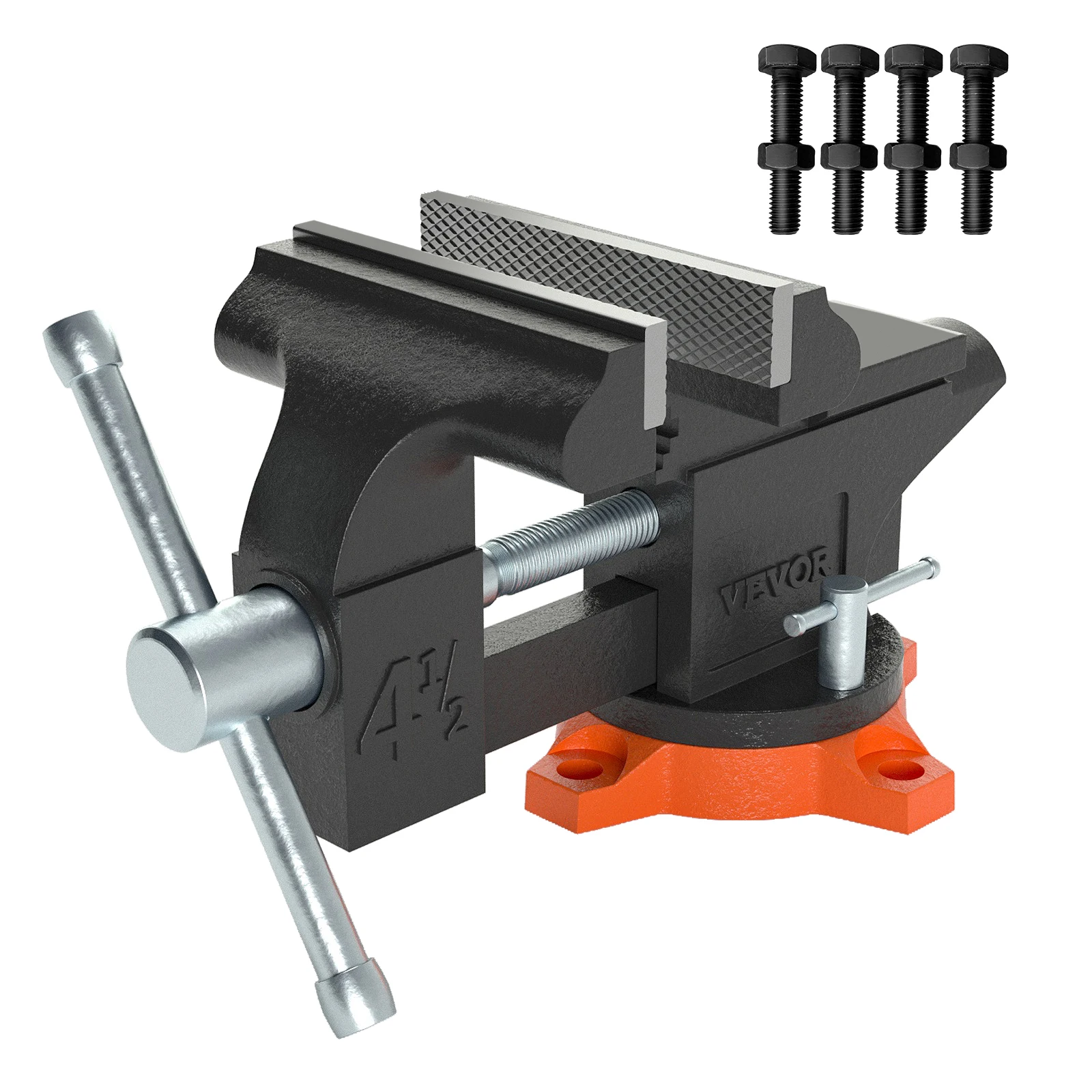 SucceBuy Bench Vise 4.5" Multipurpose with Swivel Base Anvil Heavy Duty Cast Iron for Drilling, Conduit Cutting, Sanding