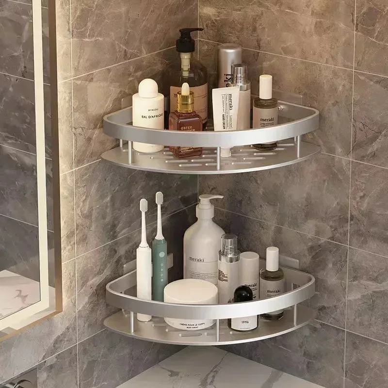Bathroom Nail-free Shelf Shower Corner Shelf Aluminum Shampoo Shelf Shower Supply Storage Bathroom Accessories Bathroom Shelves - Image 4