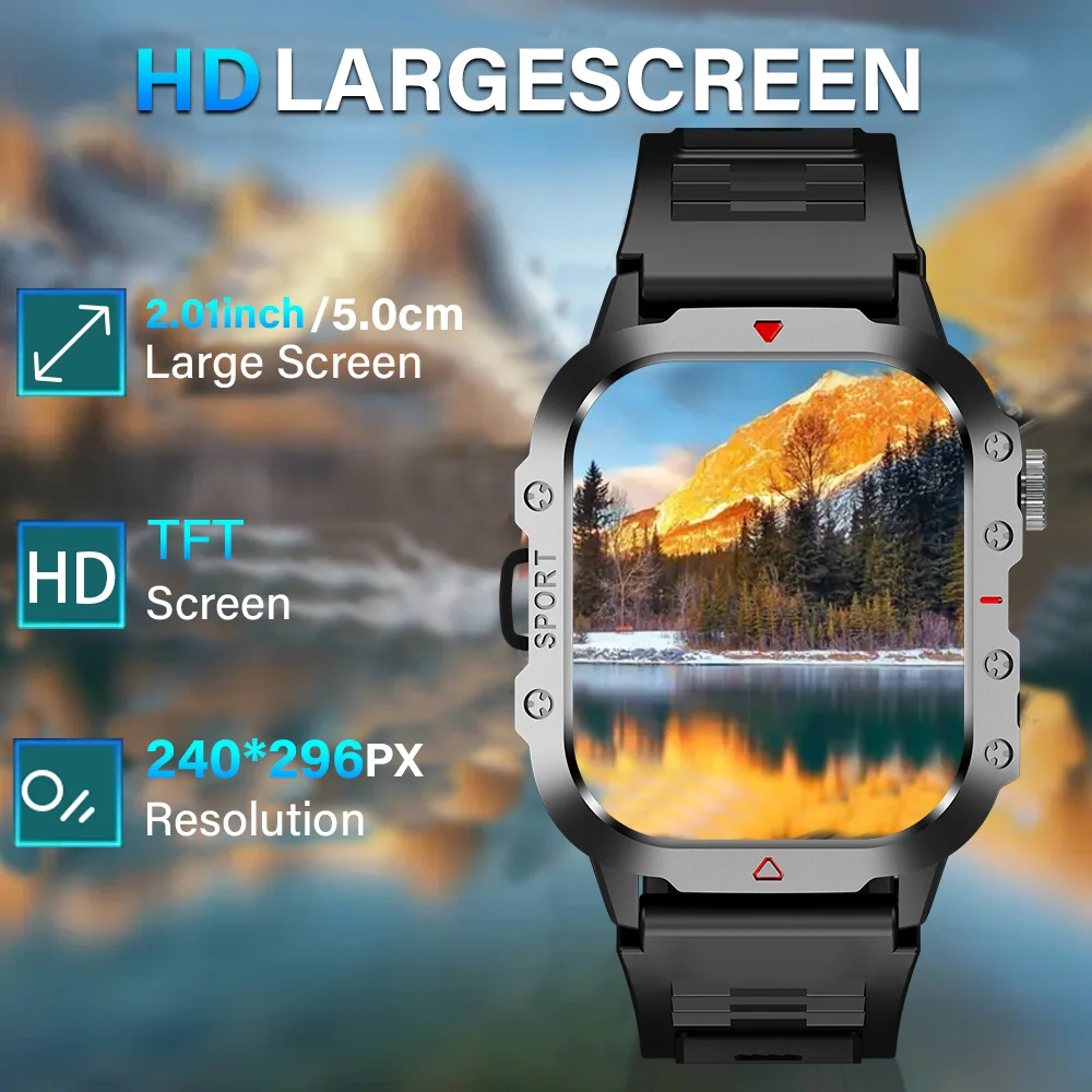 KESHUYOU Outdoor Sports Smart Watch 2.01 inch HD Screen LED Flashlight Bluetooth Talking Smart Watch for Men Women Holiday Gifts - Image 3